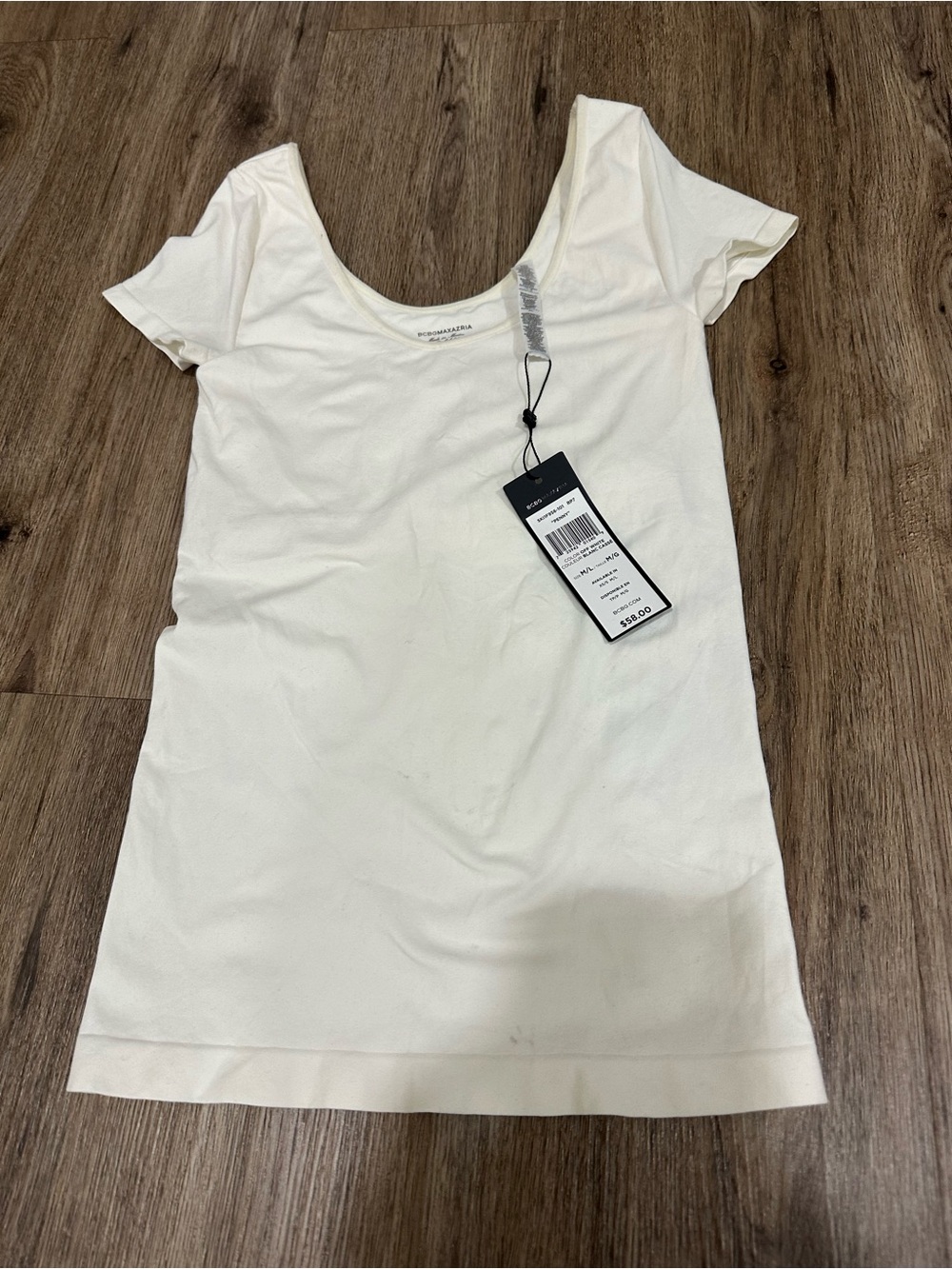 BCBGMaxAzria Cream Scoop Neck Short Sleeve Tee